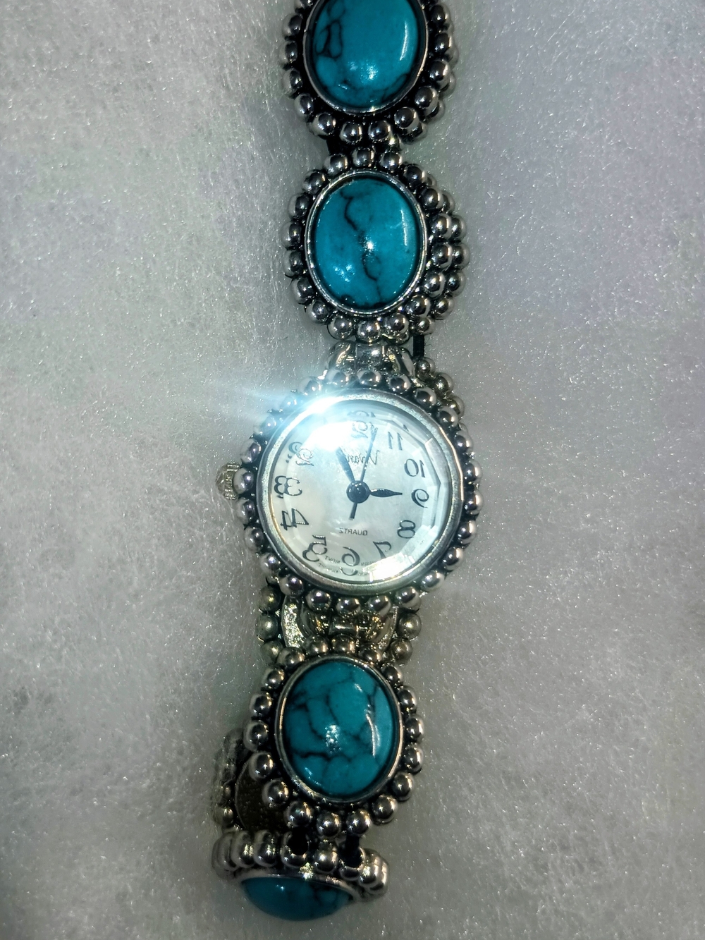 Silver-Tone Turquoise Stone Women's Bracelet Watch